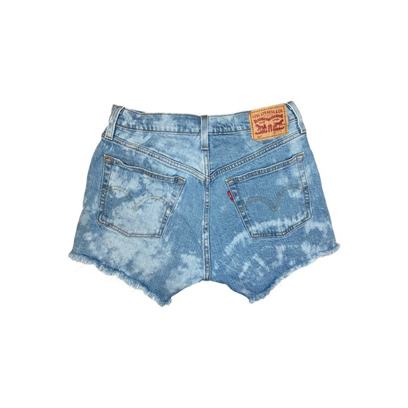 Levi’s 501 Bleach Tie Dye High Rise Cut Off Raw Hem Jean Shorts - Picture 2 of 11